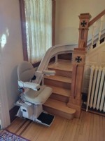 Bruno curved stairlift with tan upholstery installed by Lifeway Mobility in Harrisburg PA