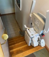 Lifeway Mobilityinstalled stairlift with components folded up in North Easton MA