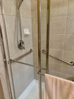 polished grab bars in shower in Indianapolis home