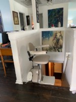 stairlift at top of stairs installed in Carmel Indiana