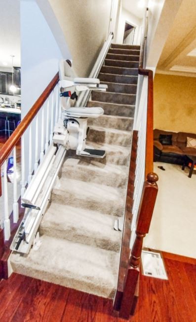 Stairlift with power folding rail in Dayton Ohio by Lifeway Mobility