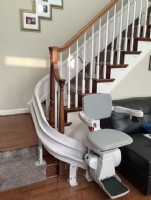 Bruno Elite curved stairlift with new seat installed by Lifeway Mobility